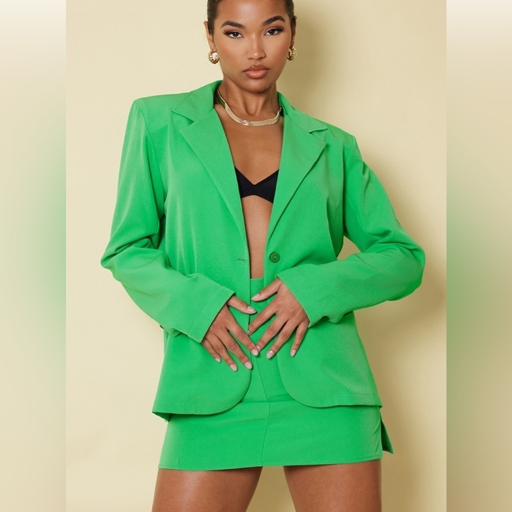 Pretty little things oversized bright green button front blazer